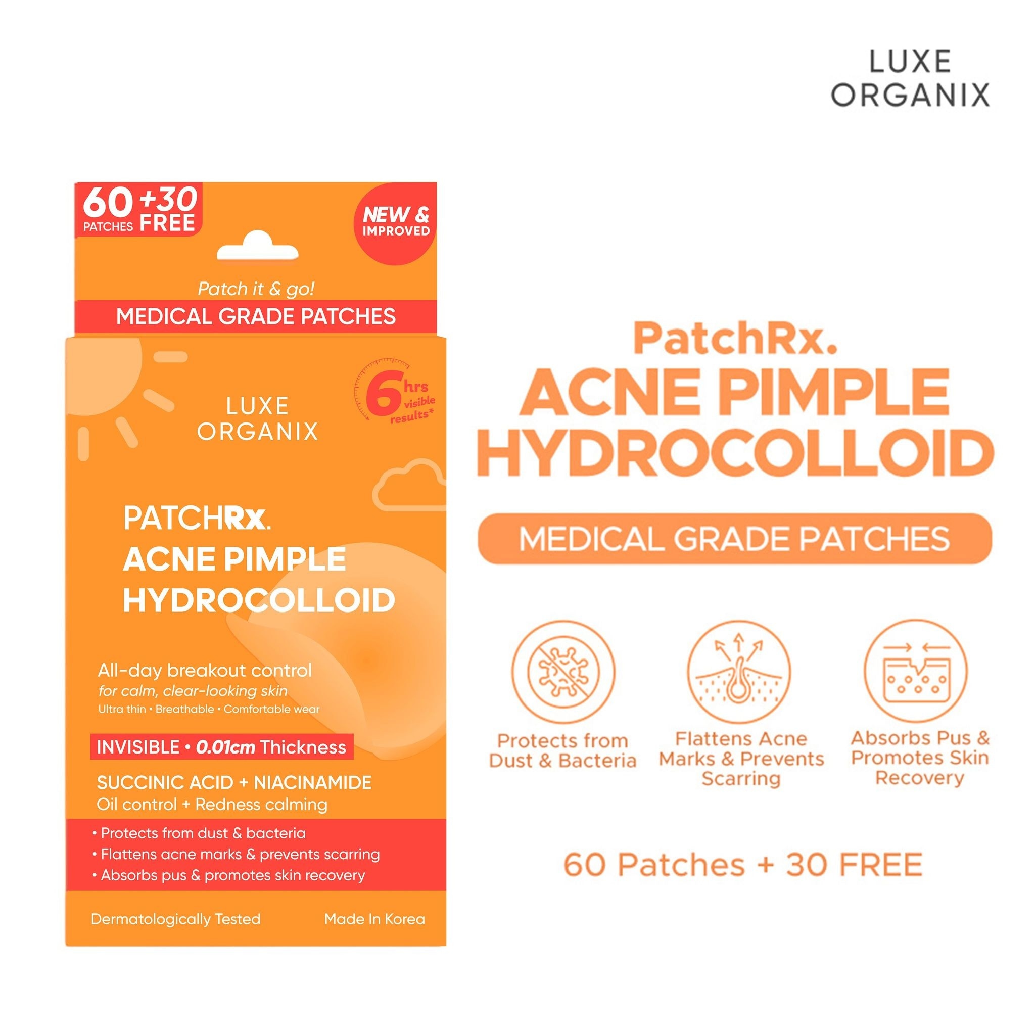 LUXE ORGANIX PatchRx All Day Acne Pimple Hydrocolloid Patch 90s image