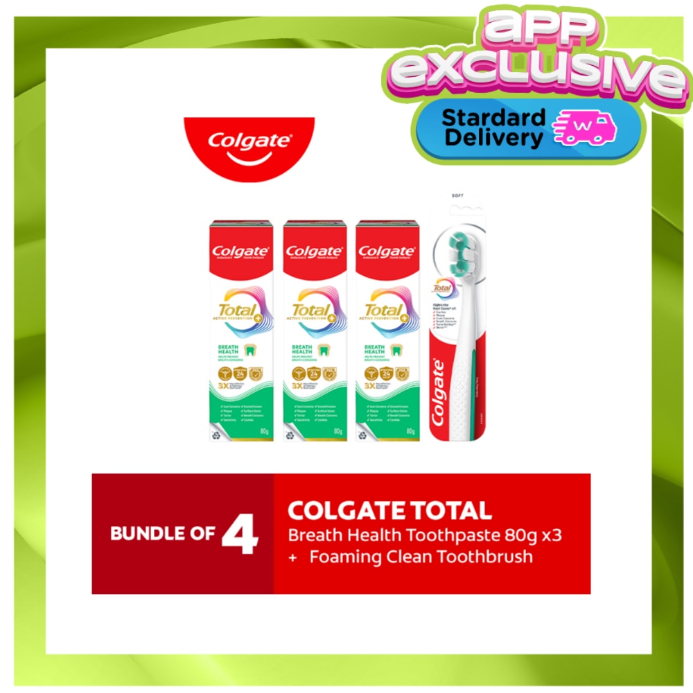 Colgate Total Foaming Clean Toothbrush + Total Breath Health Toothpaste 80g x 3s image