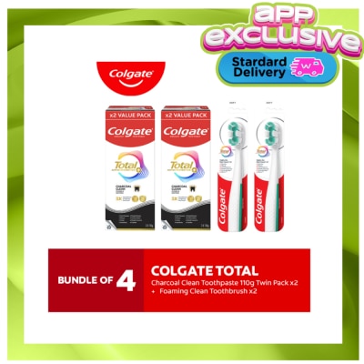 COLGATE Colgate Total Foaming Clean Toothbrush 2s + Total Charcoal Deep Clean Toothpaste 110g x 4s image