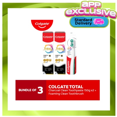 COLGATE Colgate Total Foaming Clean Toothbrush + Total Charcoal Deep Clean Toothpaste 150g x 2s image