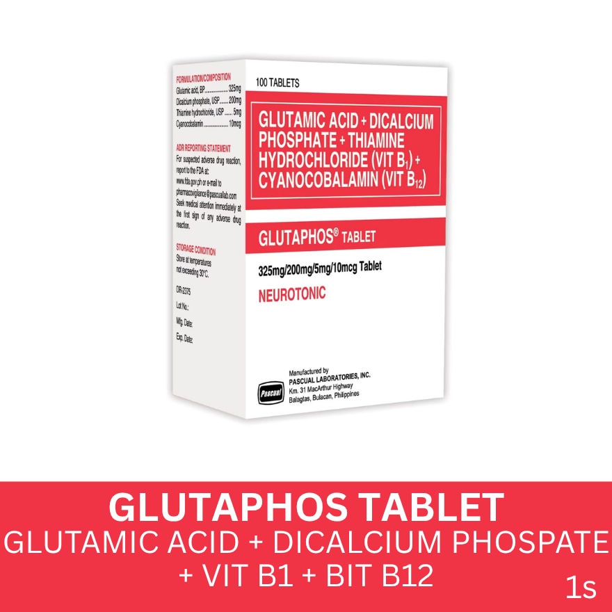 Dicalcium phosphate 200 mg; Glutamic acid 325 mg; Thiamine HCl 5 mg; Vitamin B12 10 mcg 1 Tablet