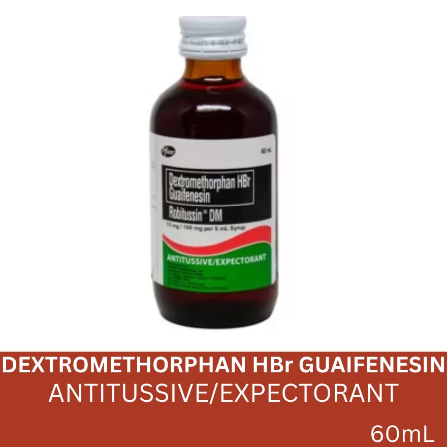 Dextromethorphan HBr + Guaifenesin 15mg/100mg/5mL Syrup x60mL