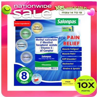 SALONPAS - SALONPAS Methylsalicylate 105mg Menthol 31.5mg Medicated Patch 10s