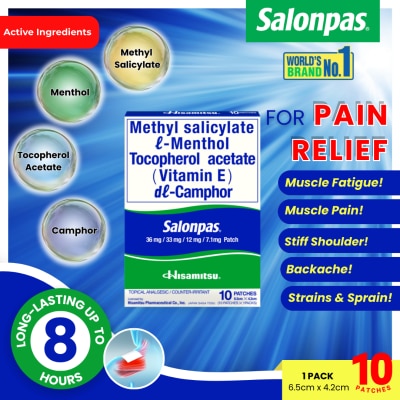SALONPAS SALONPAS Methylsalicylate 105mg Menthol 31.5mg Medicated Patch 10s