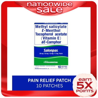 SALONPAS SALONPAS Methylsalicylate 105mg Menthol 31.5mg Medicated Patch 10s