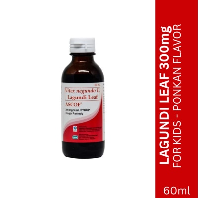 ASCOF Lagundi for Kids 300mg/5mL Ponkan-Flavored Syrup 60mL Bottle