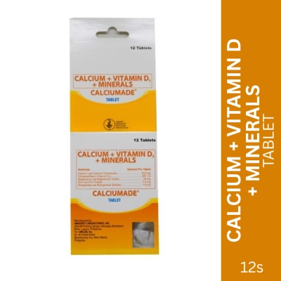 CALCIUMADE Calcium + Vitamin D3 + Minerals 12 Tablets