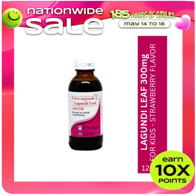 ASCOF - Lagundi for Kids 300mg/5mL Strawberry-Flavored Syrup 120mL