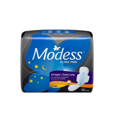 MODESS Modess All Night Ultra Thin Extra Long with Wings Sanitary Napkin 10s - Med-Heavy Flow,Thin Pad