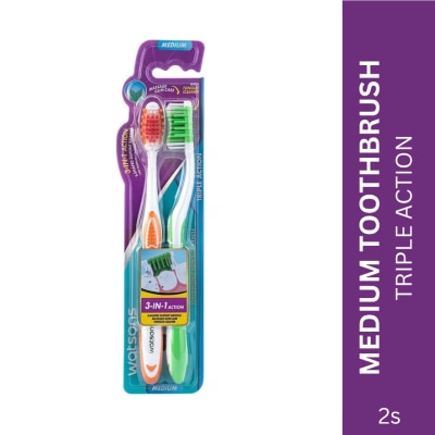 WATSONS Triple Action Toothbrush (Medium) 2 Pcs