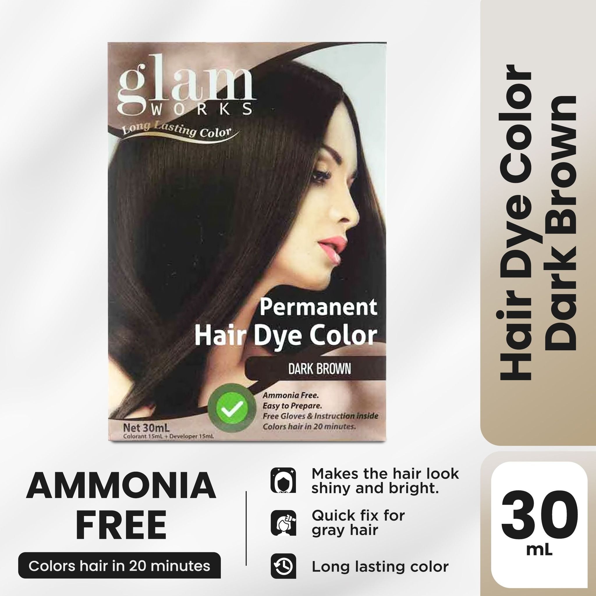 Permanent Hair Dye Color Dark Brown 30ml