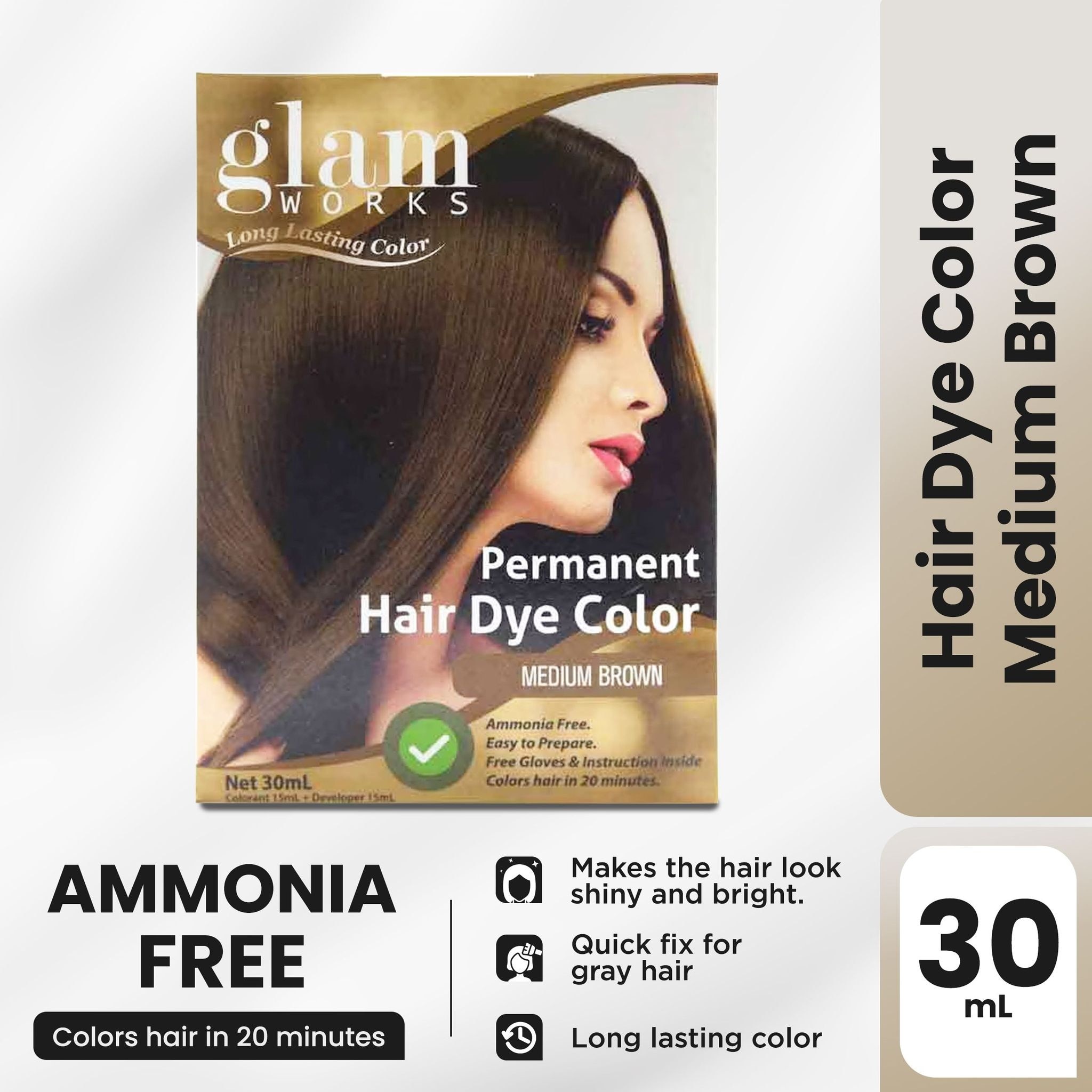 Permanent Hair Dye Color Medium Brown 30mL