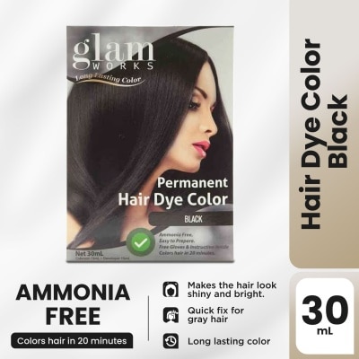 GLAMWORKS Permanent Hair Dye Color Black 30mL