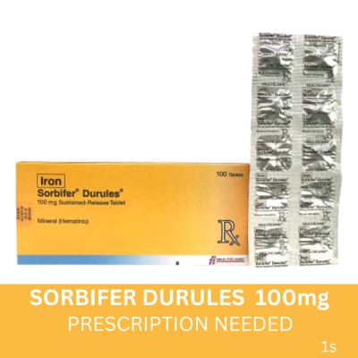 SORBIFER SORBIFER Durules Iron 100mg Sustained-Released Tablet (sold per piece) [PRESCRIPTION REQUIRED]