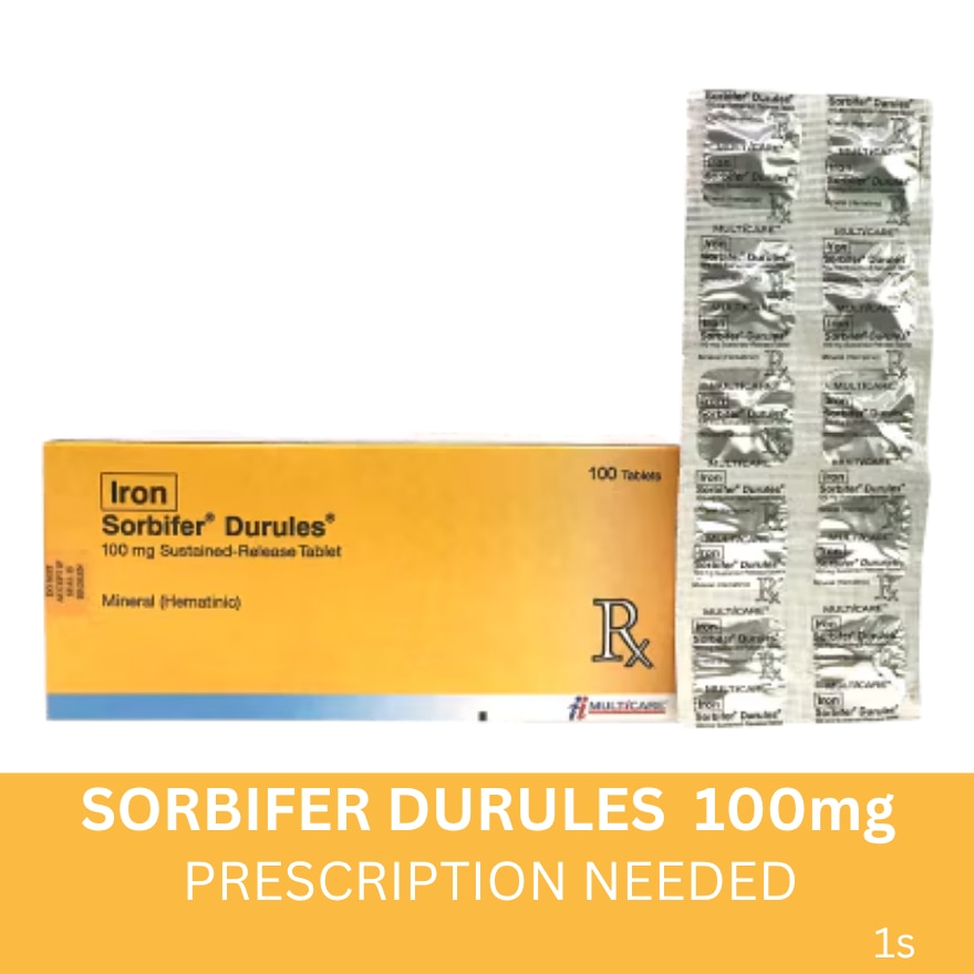 SORBIFER Durules Iron 100mg Sustained-Released Tablet (sold per piece) [PRESCRIPTION REQUIRED]