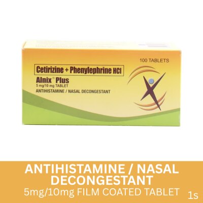 ALNIX ALNIX Cetirizine diHCl Phenylephrine HCl 5 mg/10 mg x1 Film-Coated Tablet Sold Per Piece