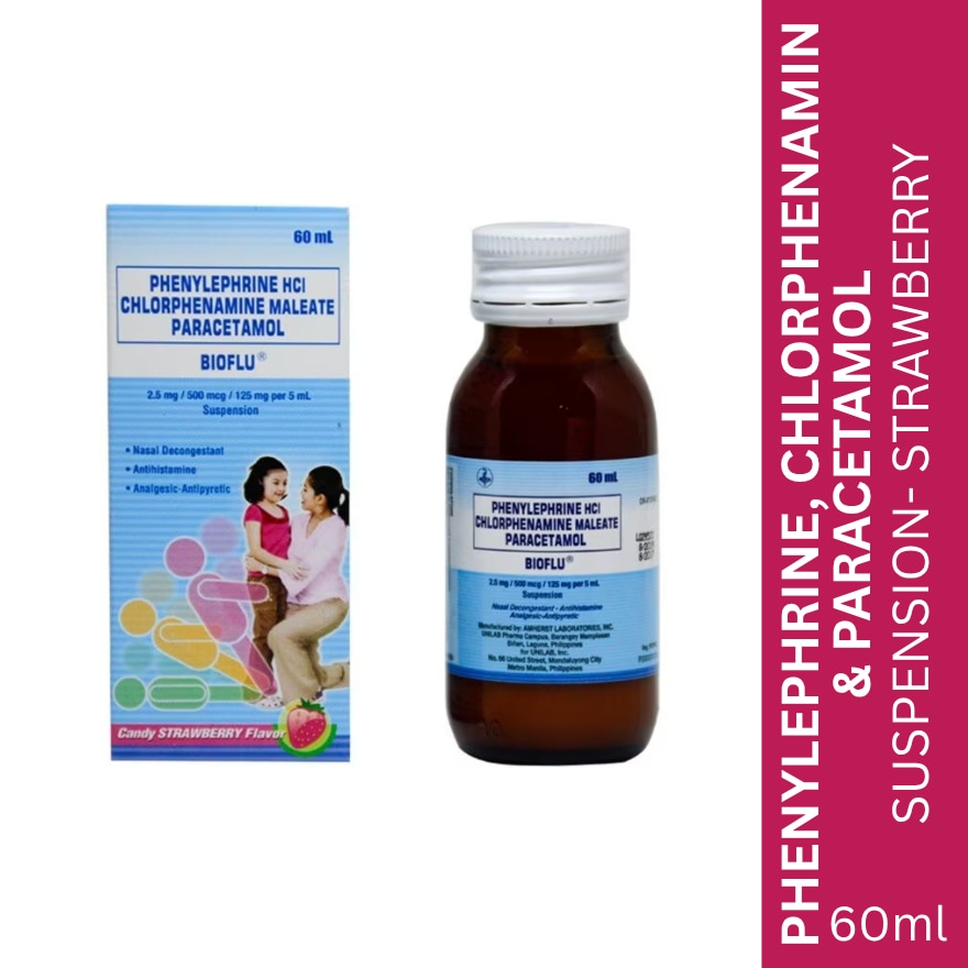 Bioflu 60ml Suspension (Phenylephrine HCI + Chlorphenamine Maleate + Paracetamol)