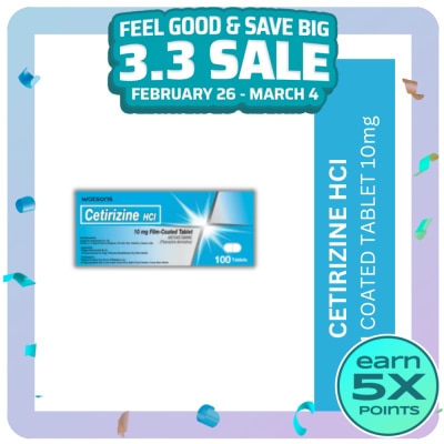 WATSONS GENERICS WATSONS GENERICS Cetirizine hydrochloride 10mg Sold Per Piece