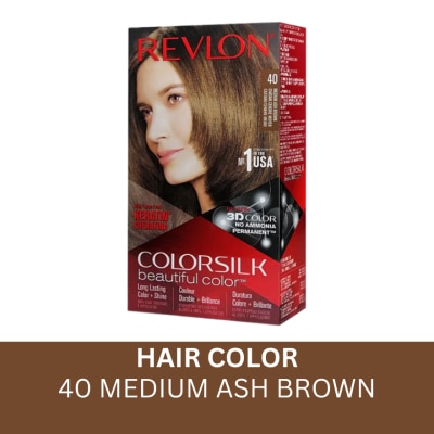 REVLON ColorSilk Beautiful Color 3D Color Gel Technology Permanent + No Ammonia 40 Medium Ash Brown