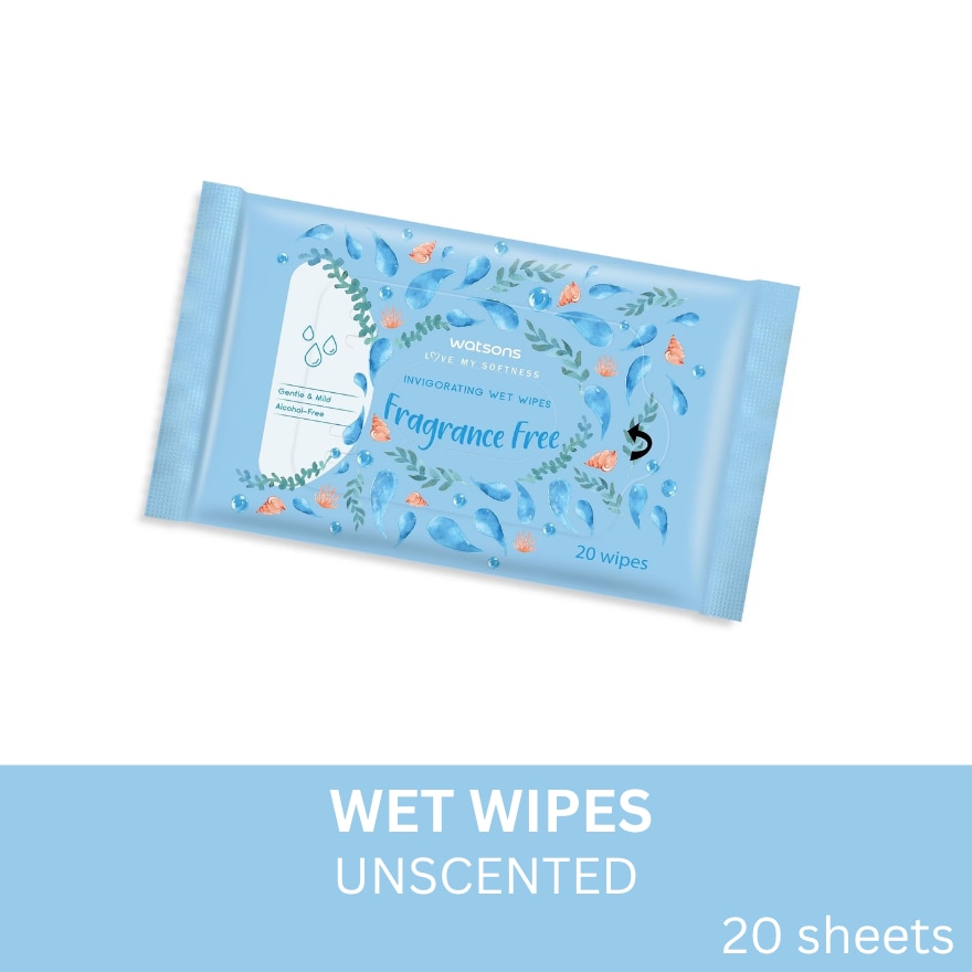 Invigorating Wet Wipes Unscented 20 Sheets