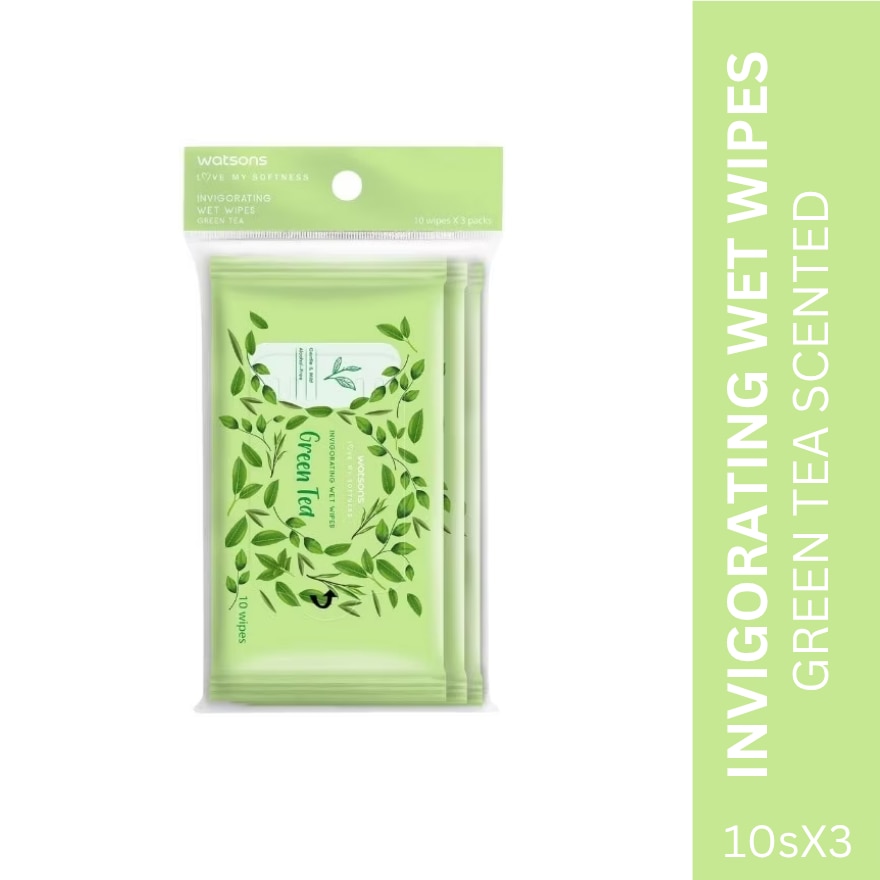 Invigorating Wet Wipes Green Tea Scented 3 x 10 Sheets