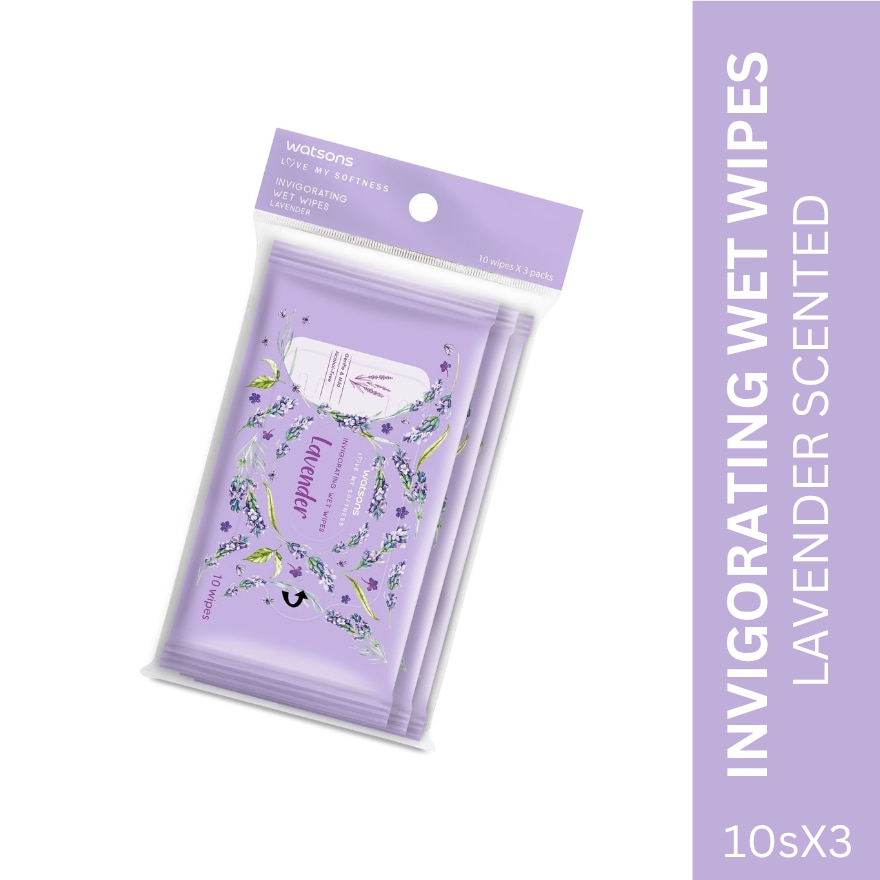 Invigorating Wet Wipes Lavender Scented 3x10 Sheets