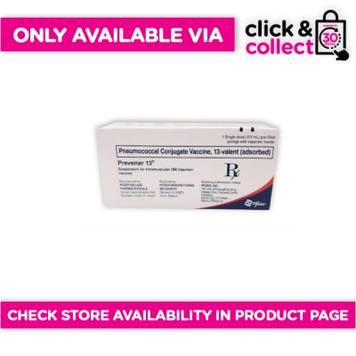 PREVENAR - PREVENAR 13 Suspension for Intramuscular (IM)  0.5ml x 1 [PRESCRIPTION REQUIRED] Available In Click & Collect Express Only