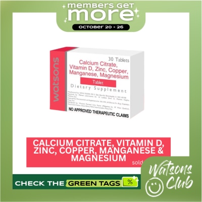 WATSONS GENERICS Calcium Citrate + Vitamin D + Zinc + Copper + Manganese + Magnesium 1 Tablet image