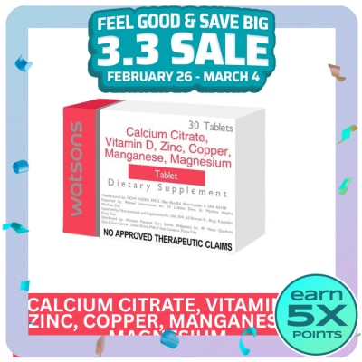 WATSONS GENERICS Calcium Citrate + Vitamin D + Zinc + Copper + Manganese + Magnesium 1 Tablet