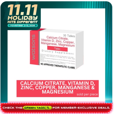 WATSONS GENERICS Calcium Citrate + Vitamin D + Zinc + Copper + Manganese + Magnesium 1 Tablet image