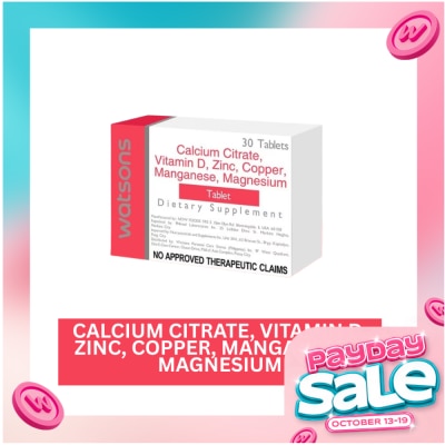 WATSONS GENERICS Calcium Citrate + Vitamin D + Zinc + Copper + Manganese + Magnesium 1 Tablet image