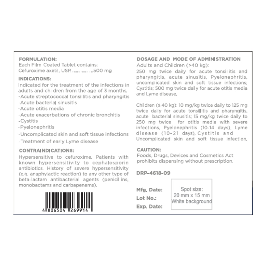 Cefuroxime 500mg 1 Tablet [PRESCRIPTION REQUIRED]