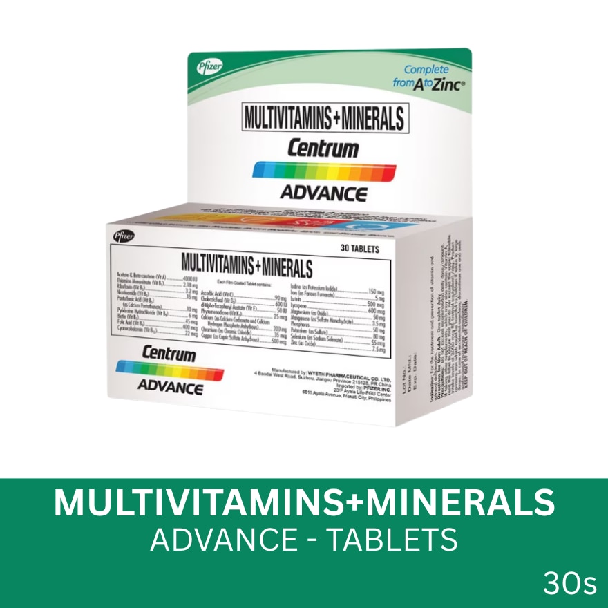 Centrum Advance Multivitamins + Minerals 30 Tablets Bottle
