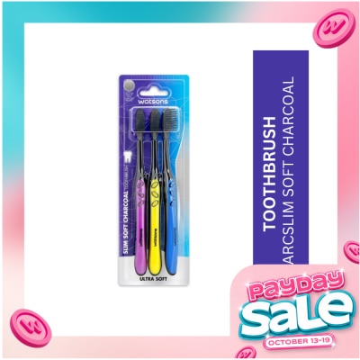 WATSONS Toothbrush Slim Soft Charcoal Set Of 3 image