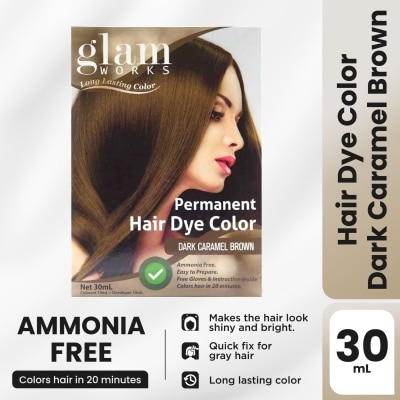 GLAMWORKS Permanent Hair Dye Color Dark Caramel Brown 30mL