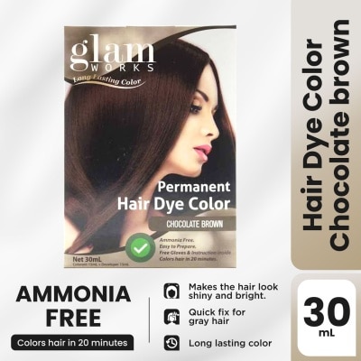 GLAMWORKS Permanent Hair Dye Color Chocolate Brown 30mL