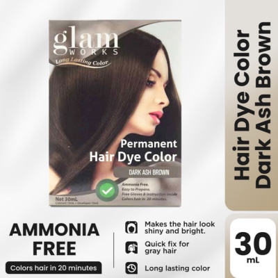 GLAMWORKS - Permanent Hair Dye Color Dark Ash Brown 30ml