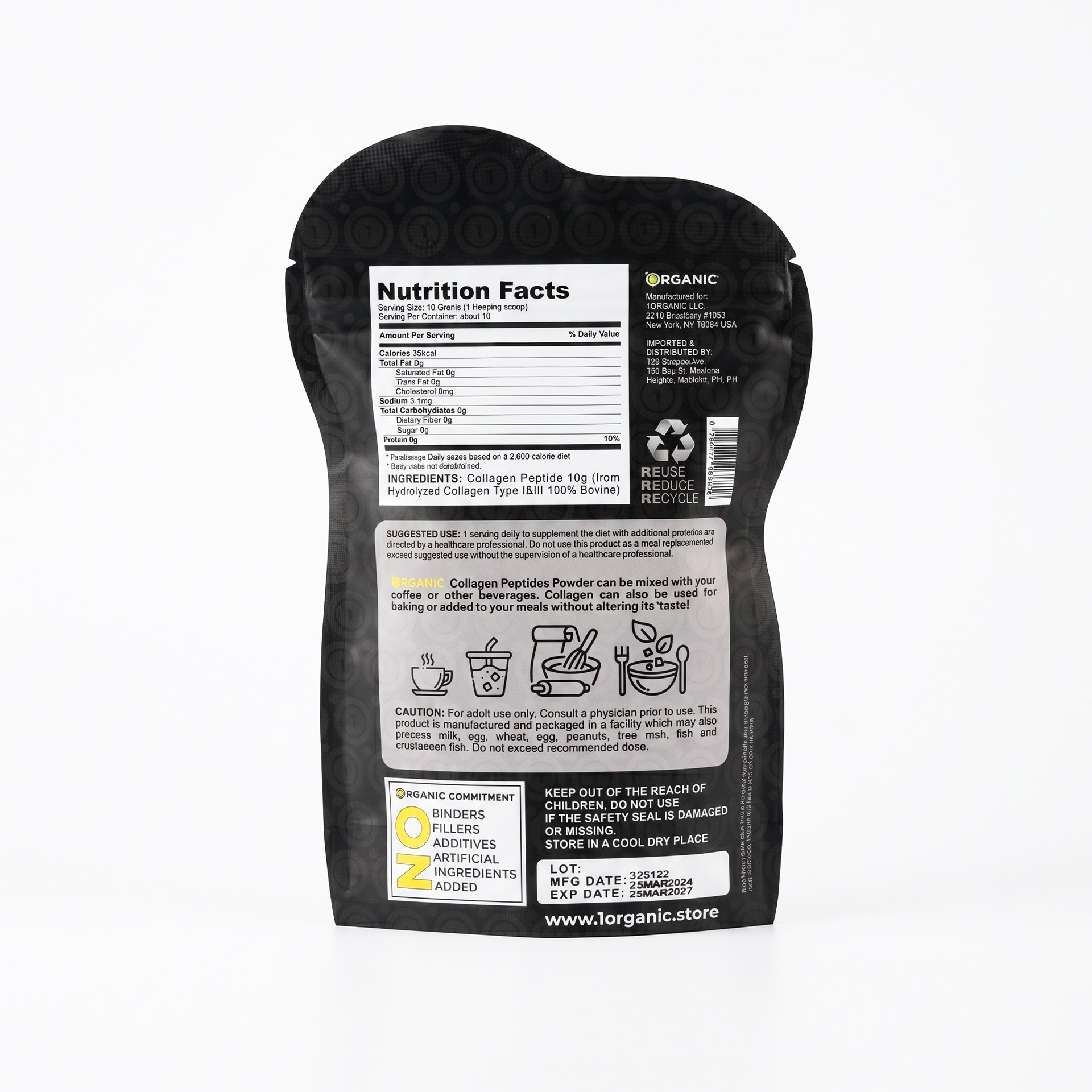 1Organic Collagen Peptides Powder 100 Grams Pouch image