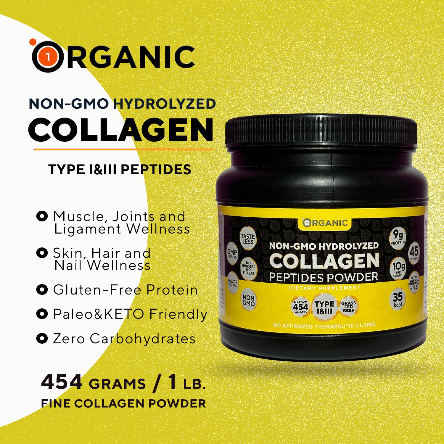 1Organic Collagen Peptides Powder 100 Grams Pouch image