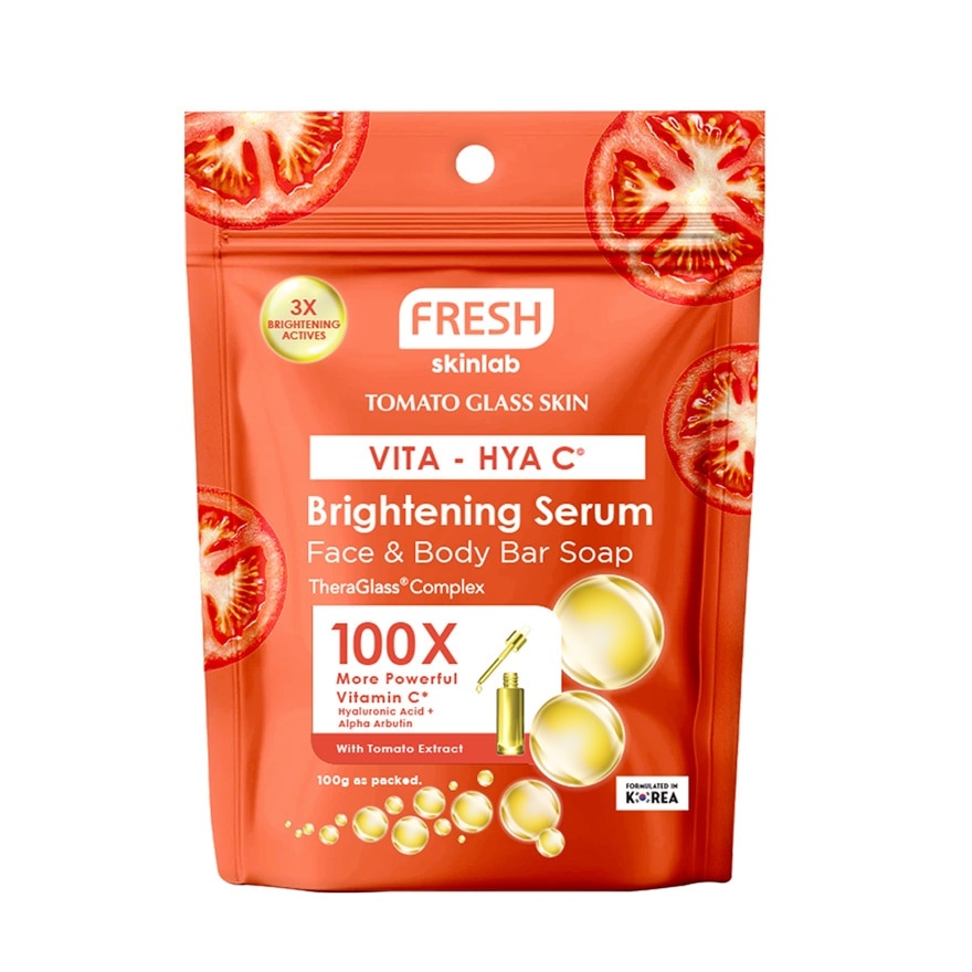 FRESH SKINLAB TOMATO Glass Skin Vita Hya C Brightening Serum Face & Body Bar Soap 100g Sachet image