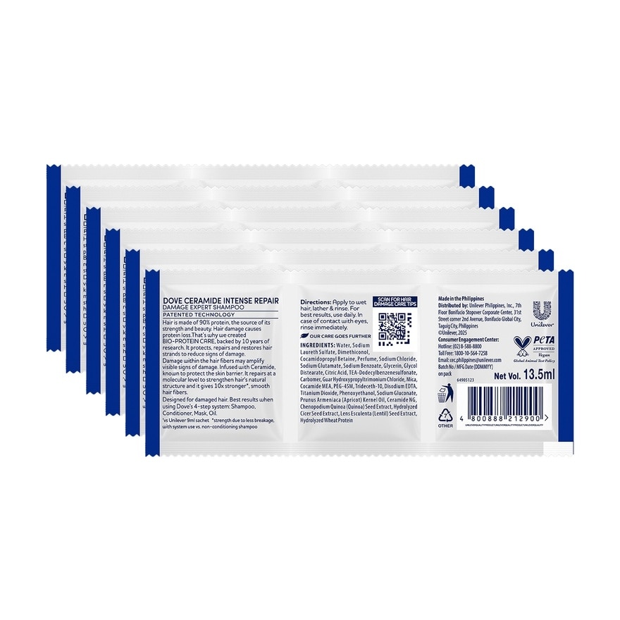 DOVE DOVE Ceramide Intense Repair Shampoo 13.5mL 6s