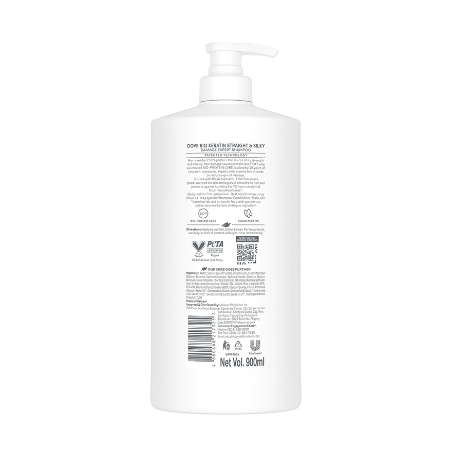 DOVE DOVE Bio-Keratin Straight and Silky Shampoo 900mL