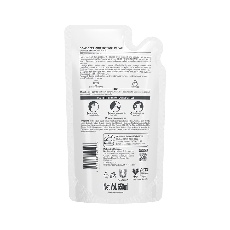 DOVE DOVE Ceramide Intense Repair Shampoo 650ml Refill Pack