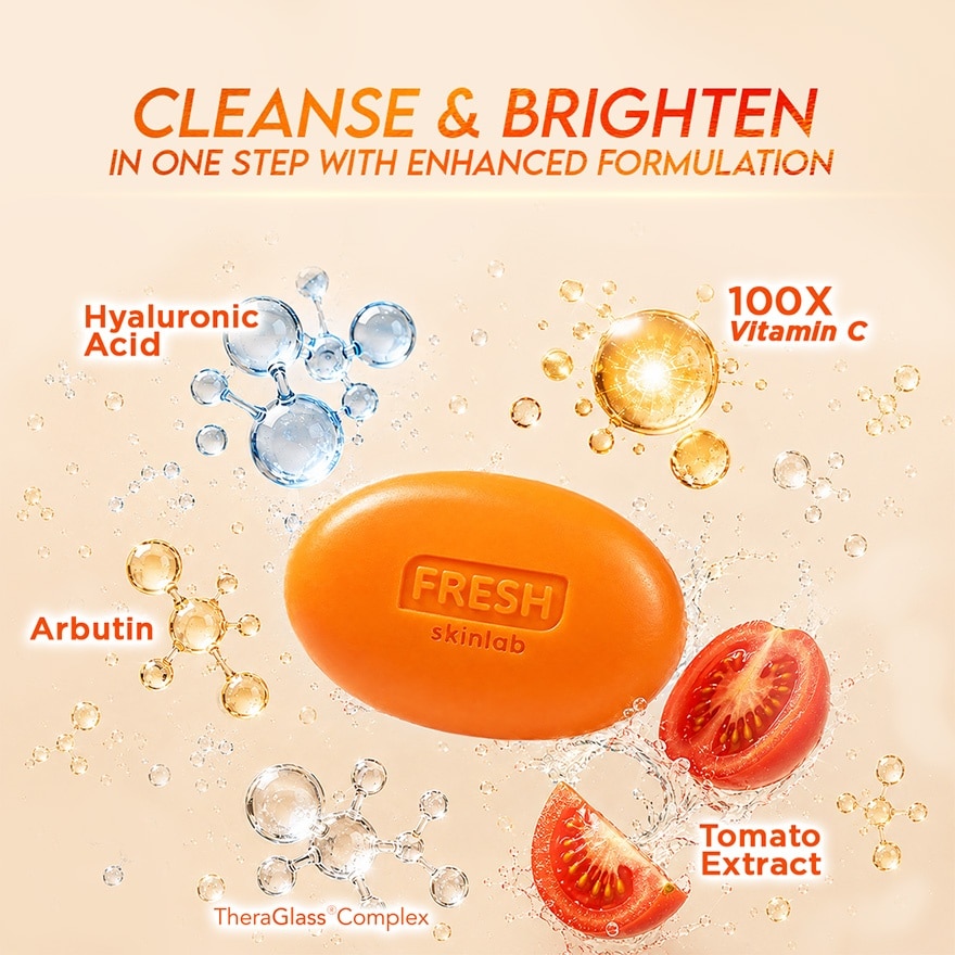 FRESH SKINLAB TOMATO Glass Skin Vita Hya C Brightening Serum Face & Body Bar Soap 100g Sachet image