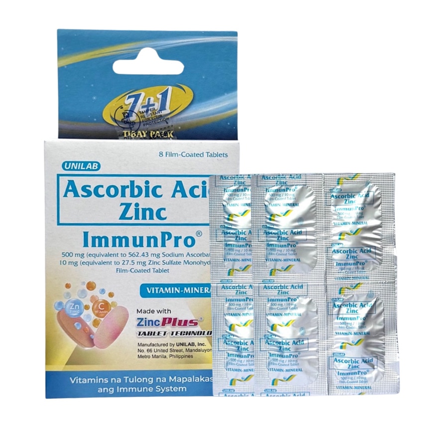 IMMUNPRO Sodium Ascorbate Zinc Film Coated Tablets 500mg 7+1 Pack