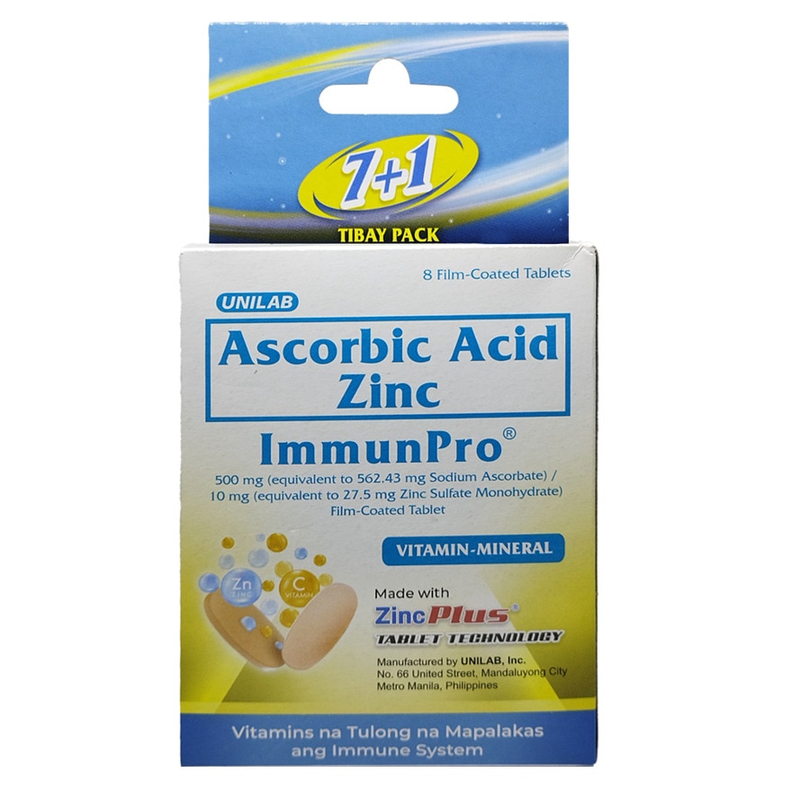 IMMUNPRO Sodium Ascorbate Zinc Film Coated Tablets 500mg 7+1 Pack