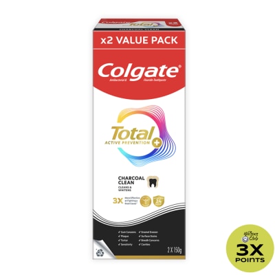COLGATE Total Charcoal Deep Clean Whole Mouth Health Toothpaste 150g Twin Pack 70% off on 2nd tube