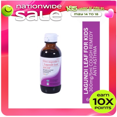 ASCOF - Vitex negundo L. Lagundi Leaf 300mg/5ml Grapes Flavor Syrup For Kids 60ml