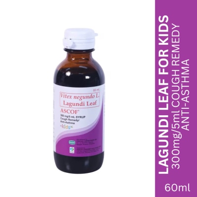ASCOF Vitex negundo L. Lagundi Leaf 300mg/5ml Grapes Flavor Syrup For Kids 60ml