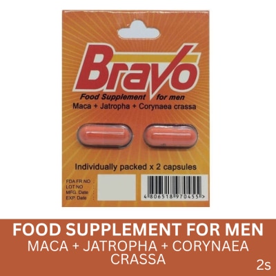 BRAVO Maca + Jatropha + Corynaea crassa Food Supplement For Men 2 Capsules